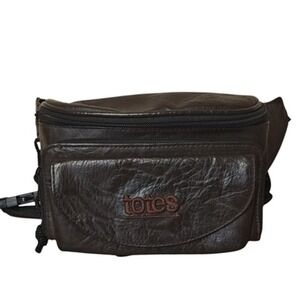 Totes Brown Faux Leather Fanny Pack Waist Belt Bag Travel Organizer Zip Pockets